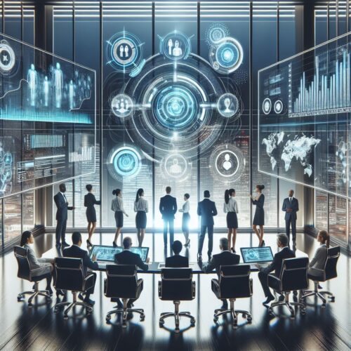 Men and women sat around a company board table