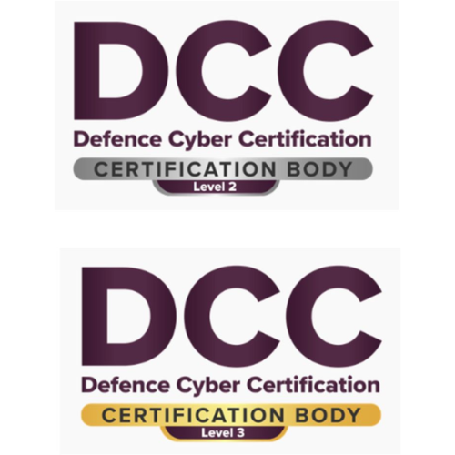 Defence Cyber Certification Body Logos for levels 2 and 3